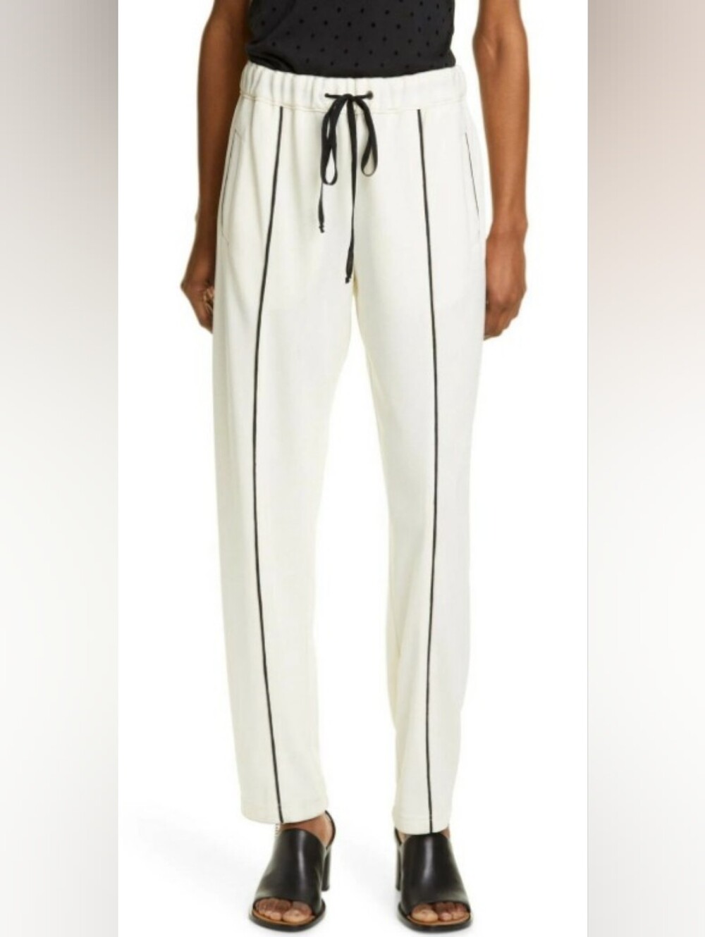 rag & bone Stratten Straight-Leg Drawstring Pants with Black Piping Misses Size